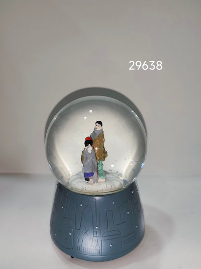 Winter Couple Snow Globe with Grey Base