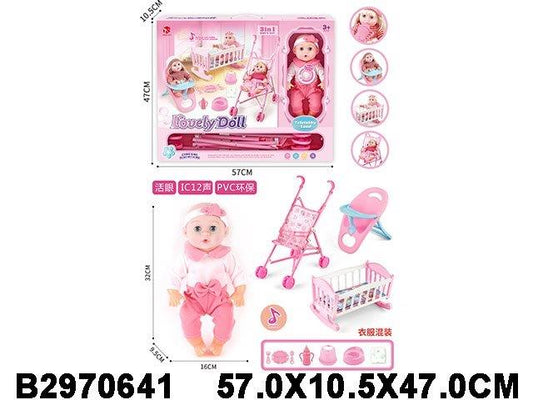 Lovely Baby Doll Playset with Stroller & Crib