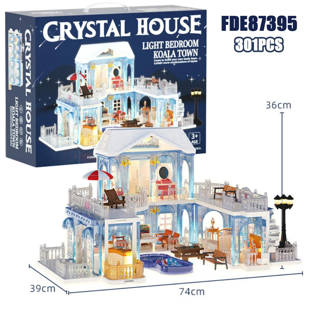 Miniature Furnitures House Model Children Crystal Palace Building Princess Castle Doll House Play Set for Kids Girls