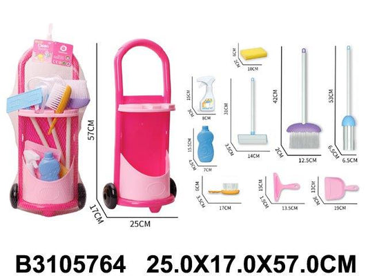 Household Cleaning Trolley Set – Pink