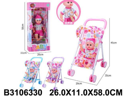 Baby Doll with Foldable Stroller (Pink Design)