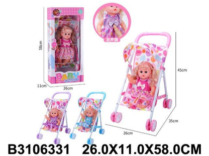 Baby Doll with Foldable Stroller (Bow Dress)