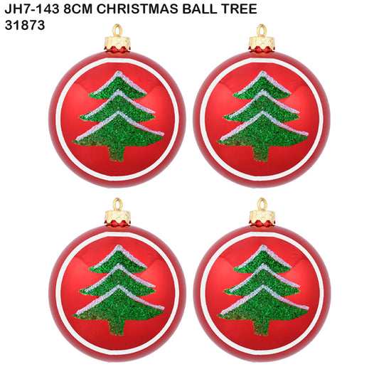 8cm Christmas Ball Ornaments – Tree Design (Set of 4)