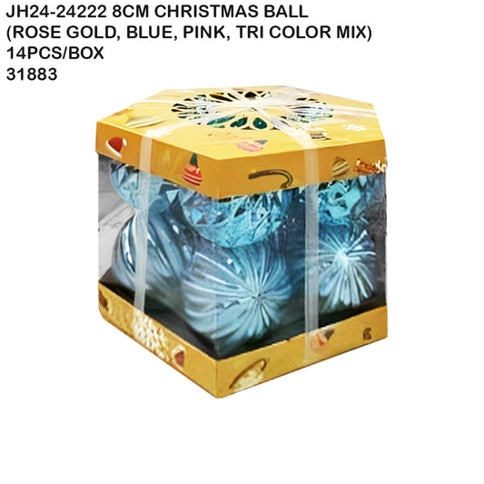 8cm Christmas Ball Ornaments (Rose Gold, Blue, Pink, Tri Color Mix) – 14pcs Box