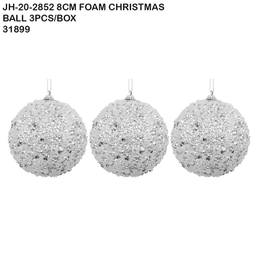8cm Foam Christmas Ball – Silver Glitter (3pcs Box)