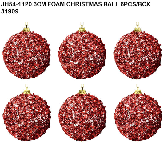 6cm Foam Christmas Ball – Red Sequin (6pcs Box)