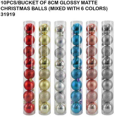 8cm Glossy & Matte Christmas Balls – Mixed Colors (10pcs Bucket)