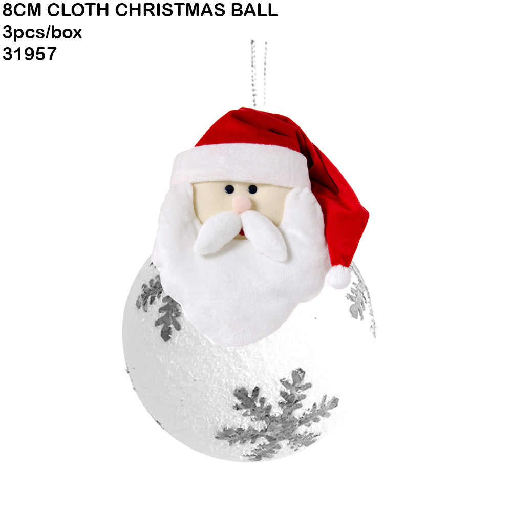 8cm Cloth Christmas Ball with Santa Design – 3pcs Box