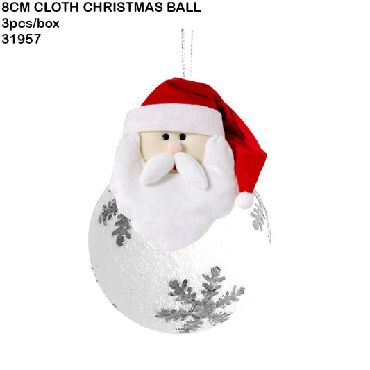 8cm Cloth Christmas Ball with Santa Design – 3pcs Box