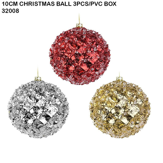 10cm Sequin Christmas Ball Set (3pcs PVC Box)