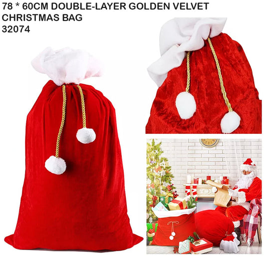 78×60cm Double-Layer Golden Velvet Christmas Bag