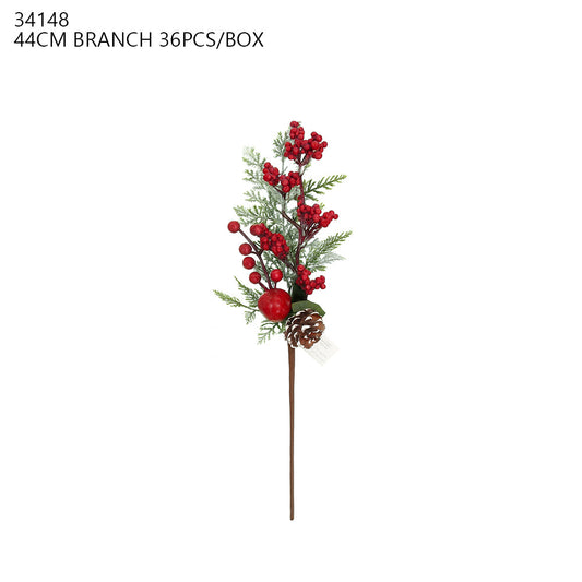 Red Berry Pinecone Christmas Branch