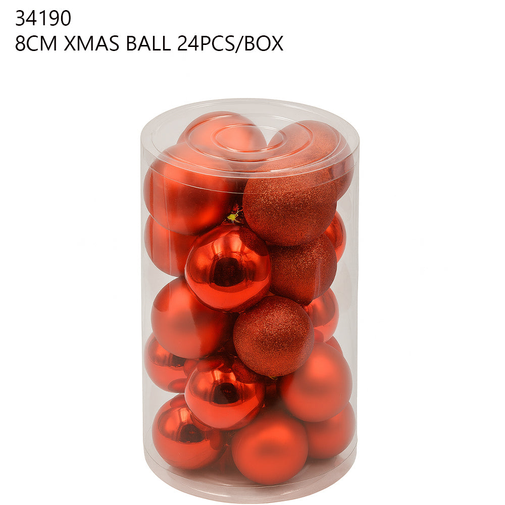 8 cm Red Christmas Ball Set (24 pcs)