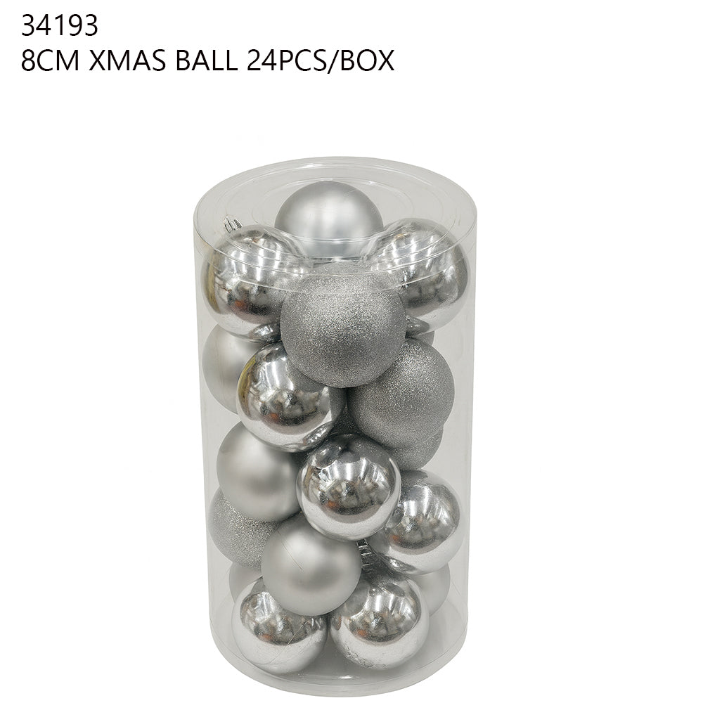 8 cm Silver Christmas Ball Set (24 pcs)
