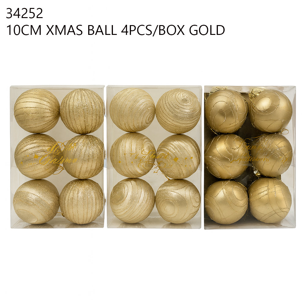 10cm Gold Christmas Balls (4pcs/Box)
