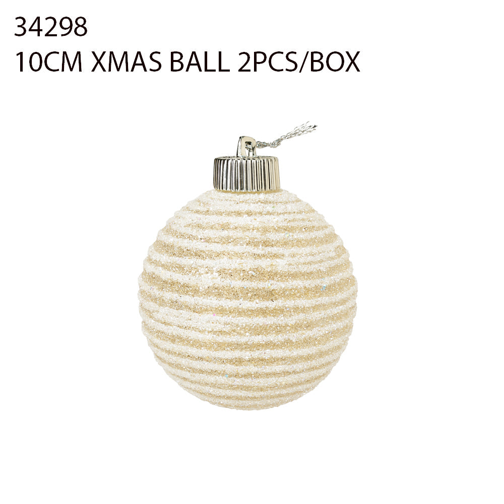 10CM Christmas Ball – White Stripe Design (2pcs/Box)