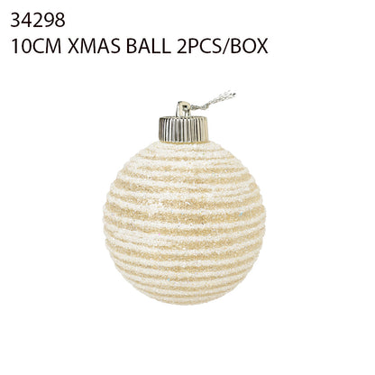 10CM Xmas Ball 2PCS/Box – Cream Ribbed