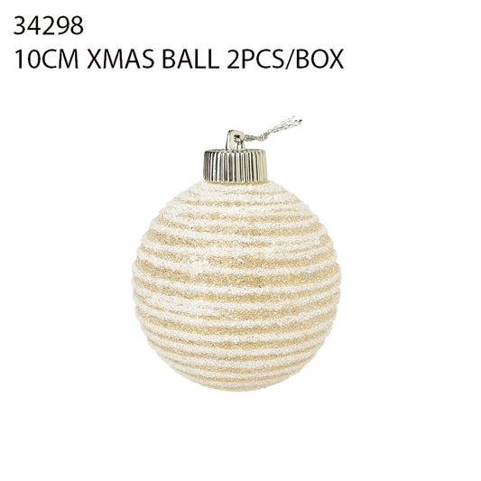 10CM Xmas Ball 2PCS/Box – Cream Ribbed