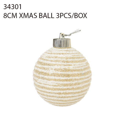 8CM Christmas Ball – White Stripe Design (3pcs/Box)