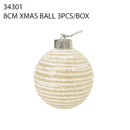 10CM Xmas Ball 2PCS/Box – Cream Ribbed