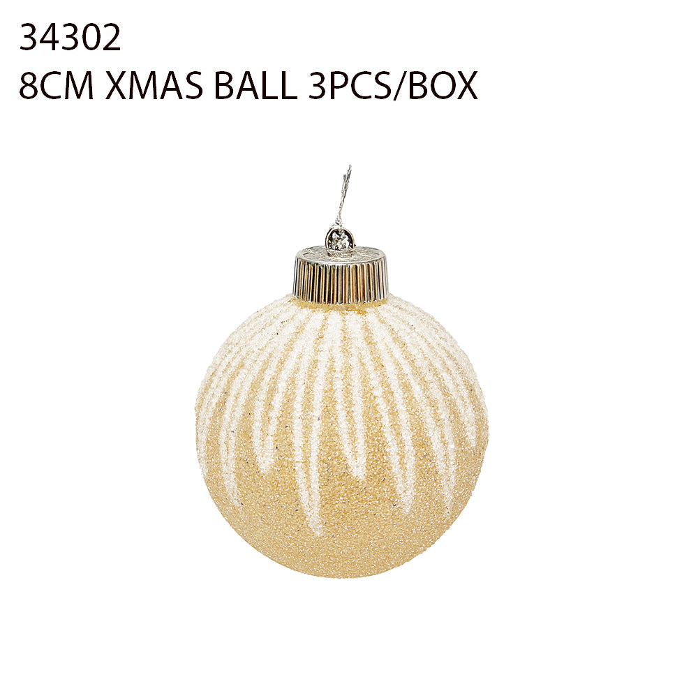 8CM Christmas Ball – White Drip Design (3pcs/Box)