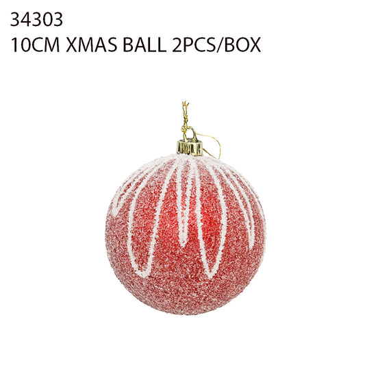 10CM Xmas Ball 2PCS/Box – Red Frosted Stripes