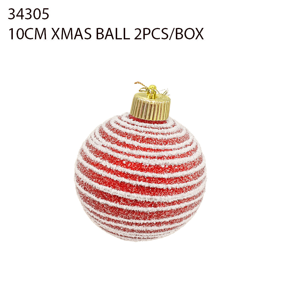 10CM Xmas Ball 2PCS/Box – Red Glitter Rings