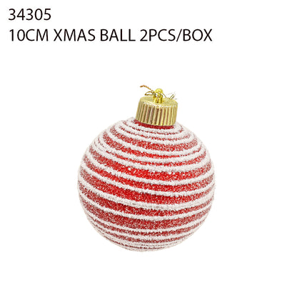 10CM Xmas Ball 2PCS/Box – Red Glitter Rings