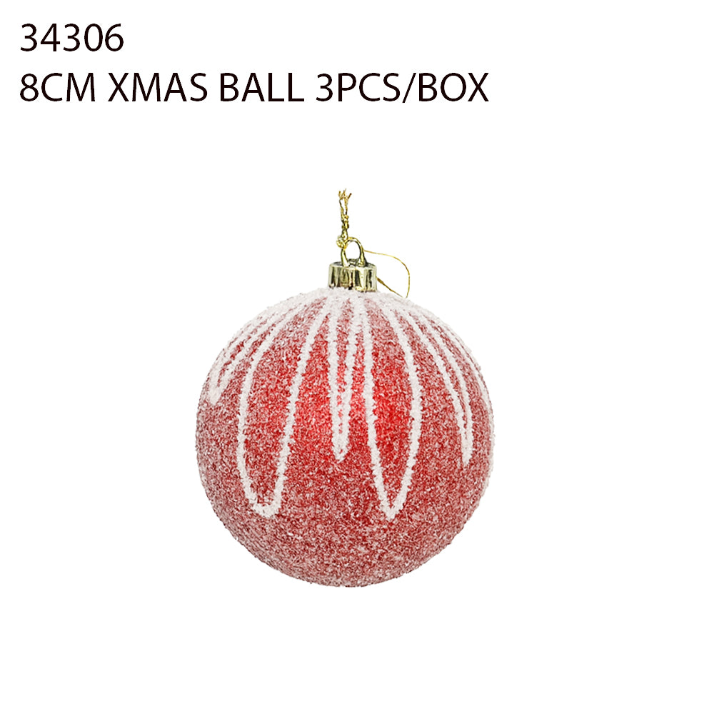 10CM Xmas Ball 2PCS/Box – Red Frosted Stripes
