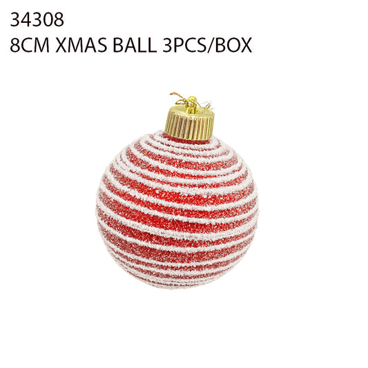 8CM Christmas Ball – Red Stripe (3pcs/Box)
