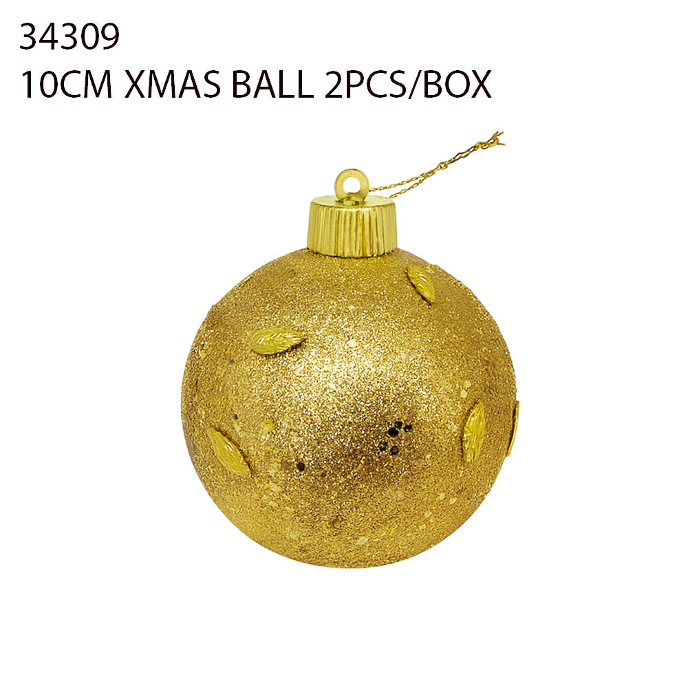 10CM Xmas Ball 2PCS/Box – Gold Glitter Dots