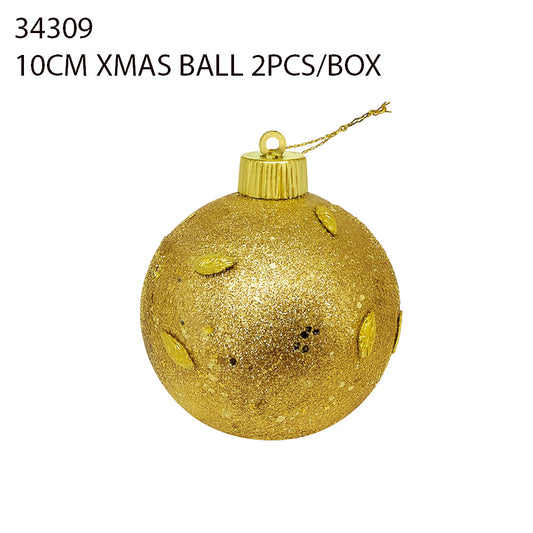 10CM Xmas Ball 2PCS/Box – Gold Glitter Dots