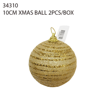 10CM Xmas Ball 2PCS/Box – Gold Glitter Swirl