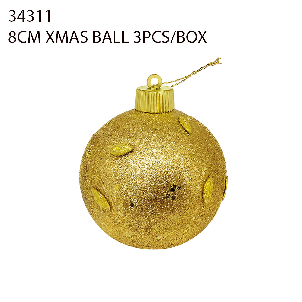 8CM Christmas Ball – Gold Leaf Design (3pcs/Box)