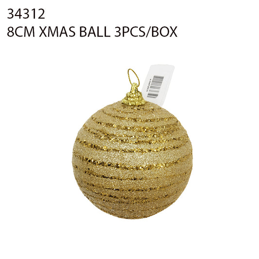 8CM Christmas Ball – Gold Stripe (3pcs/Box)