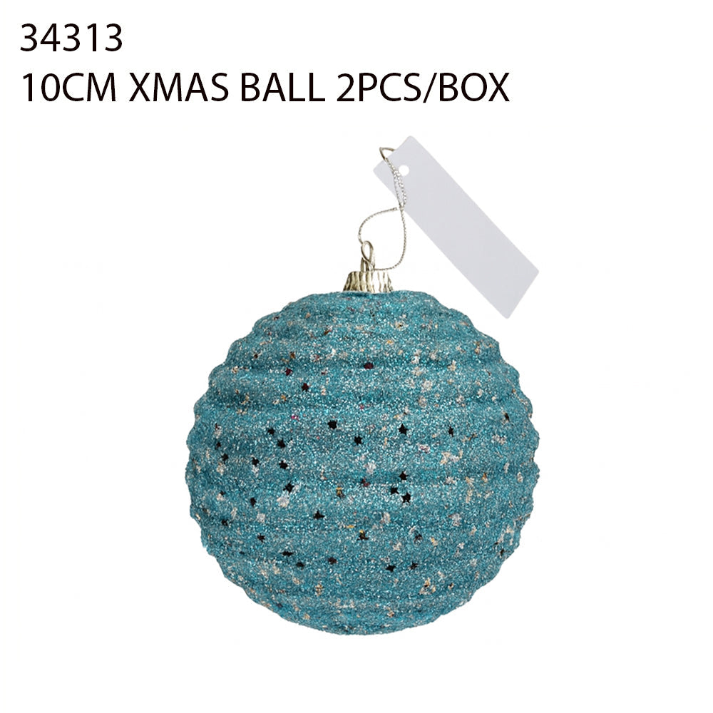 10CM Xmas Ball 2PCS/Box – Blue Glitter Texture