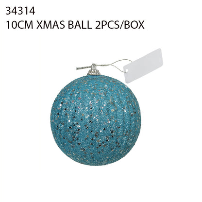 10CM Xmas Ball 2PCS/Box – Blue Glitter Dots