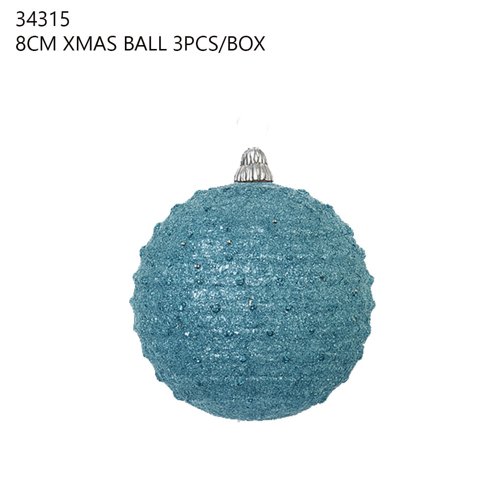 8CM Christmas Ball – Blue Glitter (3pcs/Box)