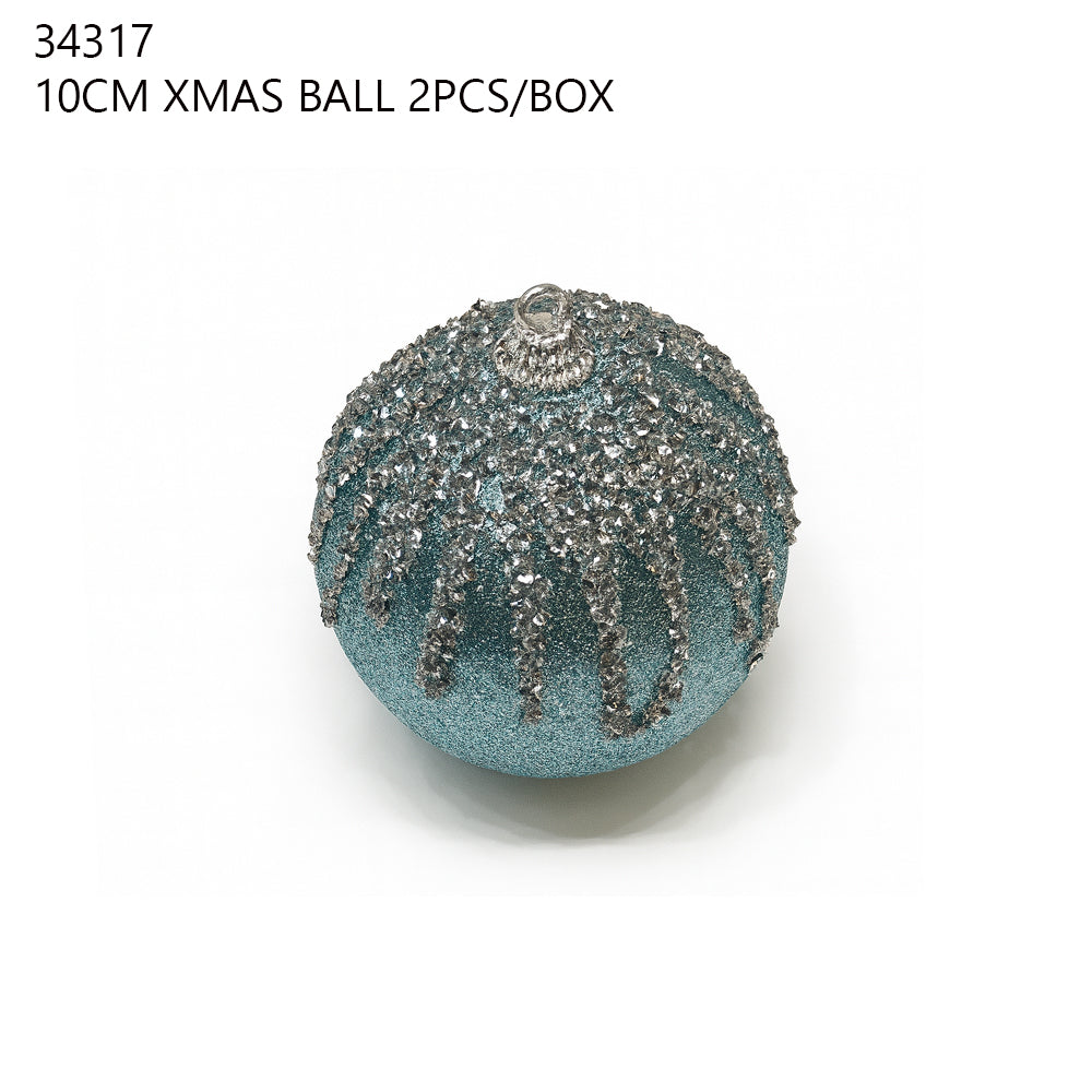 10CM Xmas Ball 2PCS/Box – Blue Crystal Design