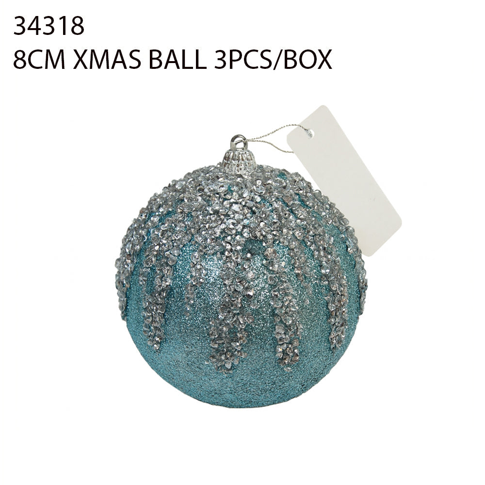 8CM Christmas Ball 3PCS/Box – Blue Crystal Design
