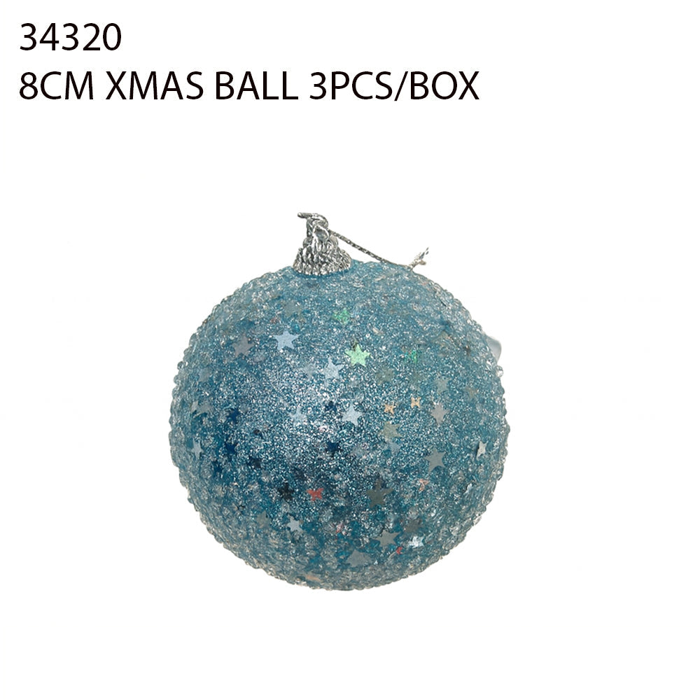 8CM Xmas Ball 3PCS/Box – Blue Stars