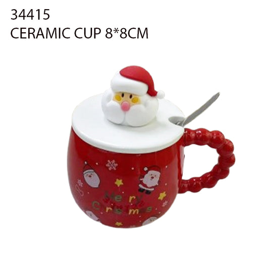 Ceramic Christmas Mug with Santa Lid & Spoon – 8×8cm