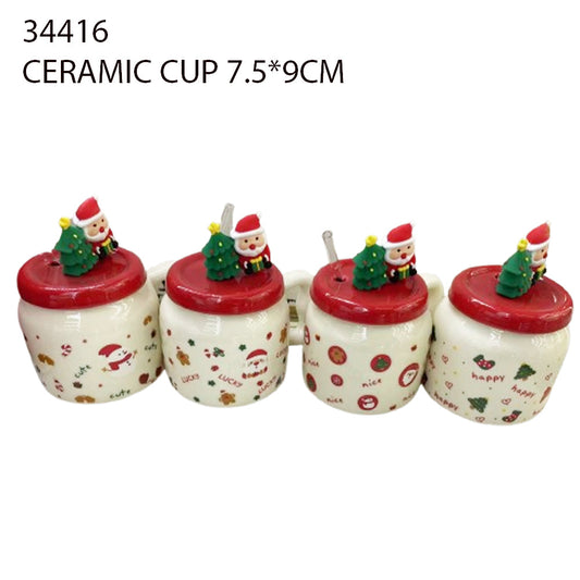 Ceramic Christmas Mug with Figurine Lid – 7.5×9cm