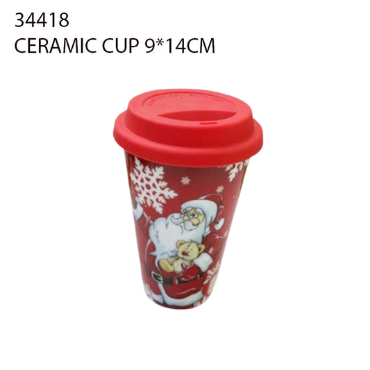 Ceramic Christmas Travel Mug with Lid – 9×14cm