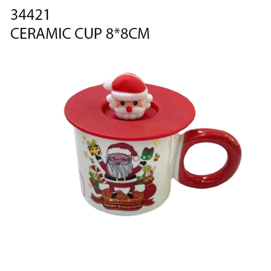 Ceramic Christmas Mug with Santa Pop Lid – 8×8cm