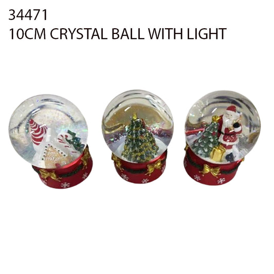 10cm Crystal Ball with Light – Santa & Tree Design (34471)