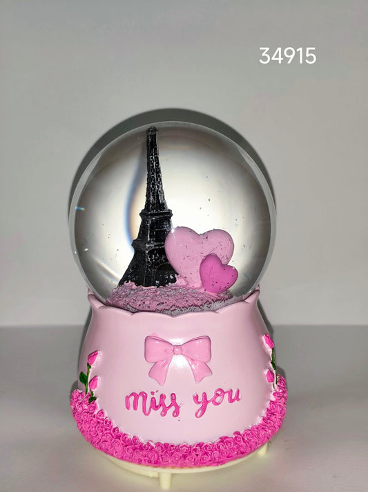 Eiffel Tower “Miss You” Snow Globe Music Box