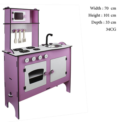 purple wooden kitchen sink and oven set