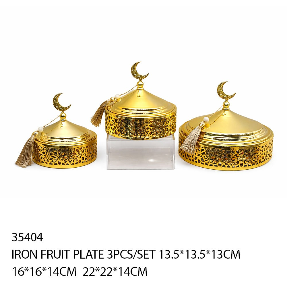 Iron Fruit Plate Set Large Gold 3pcs