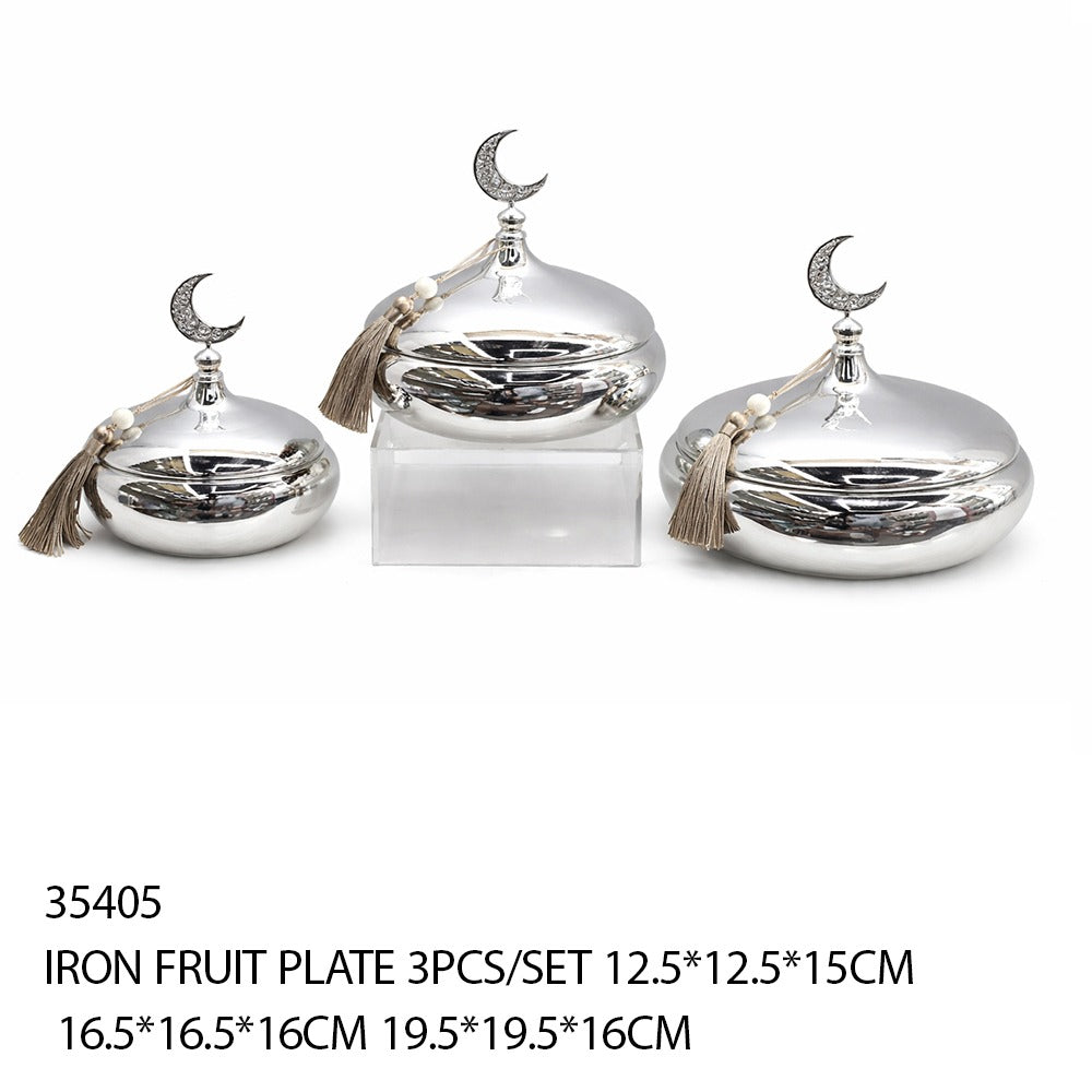Iron Fruit Plate Set Silver 3pcs